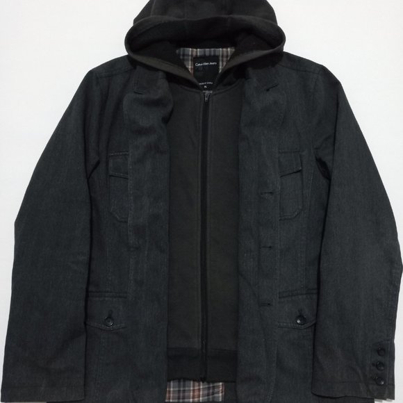 Calvin Klein Jeans Denim Jacket Hooded Button Full Zip Men's Size XL Gray - Picture 4 of 11